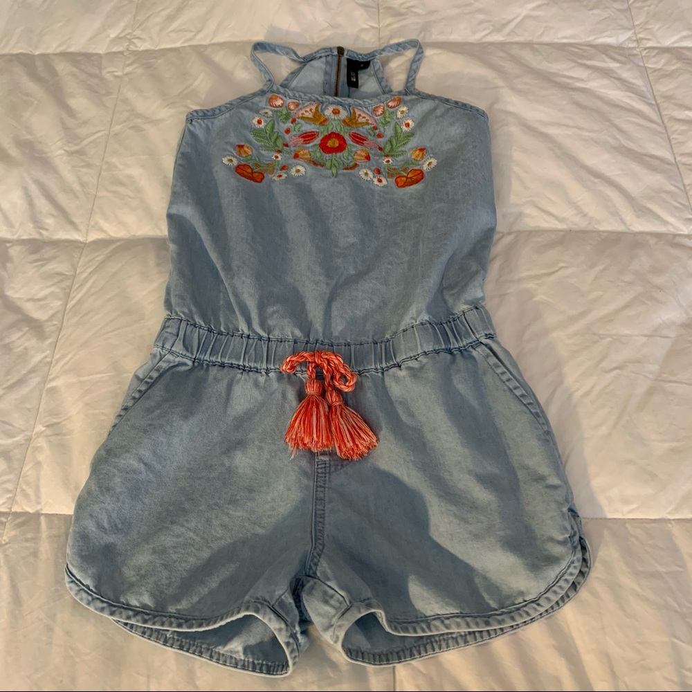 Joes Jeans Girls Chambray Embroidered Romper 6 - Picture 1 of 6